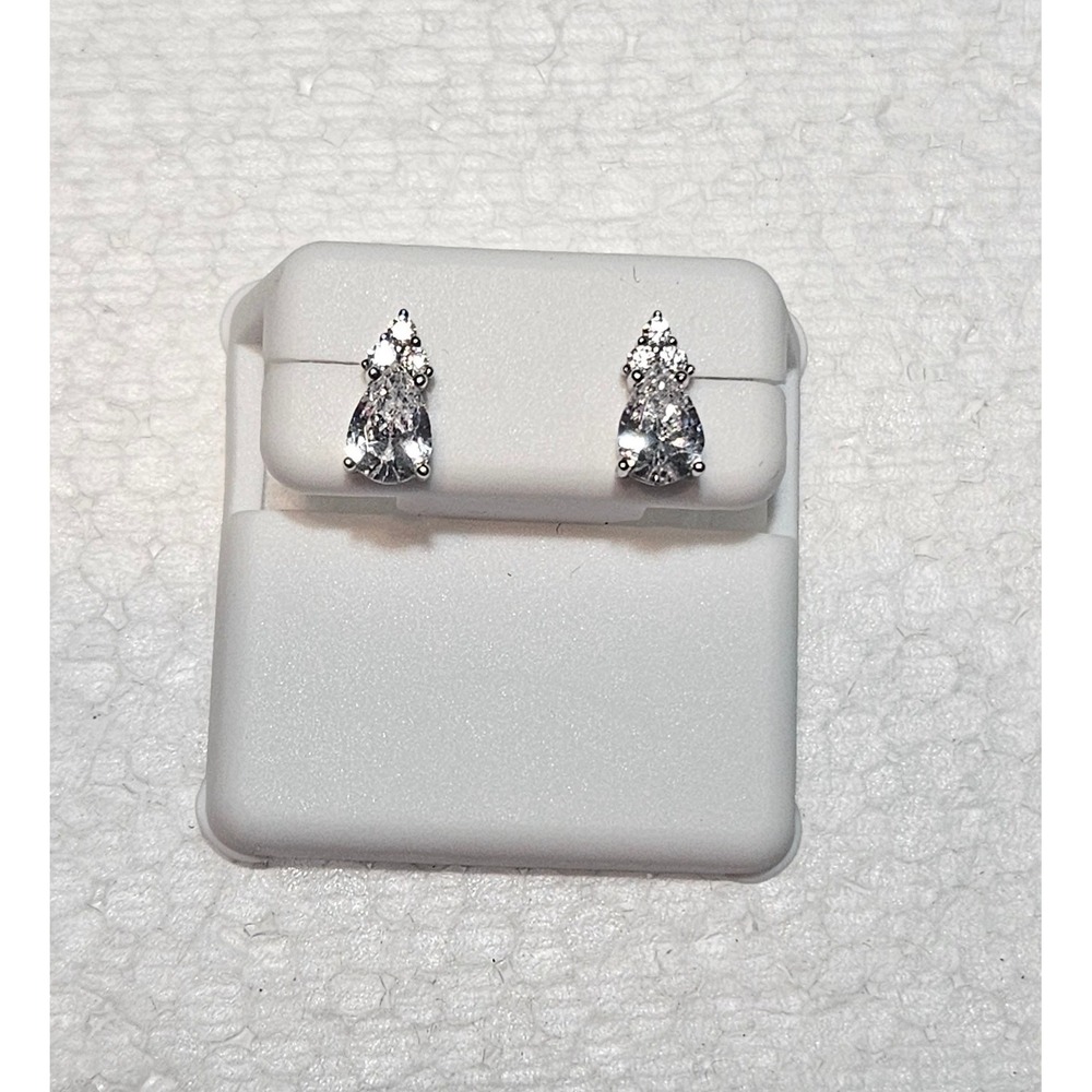 925 Sterling Silver‎ Teardrop Cubic Zirconia Stud Earrings Pear Cut Clear CZ